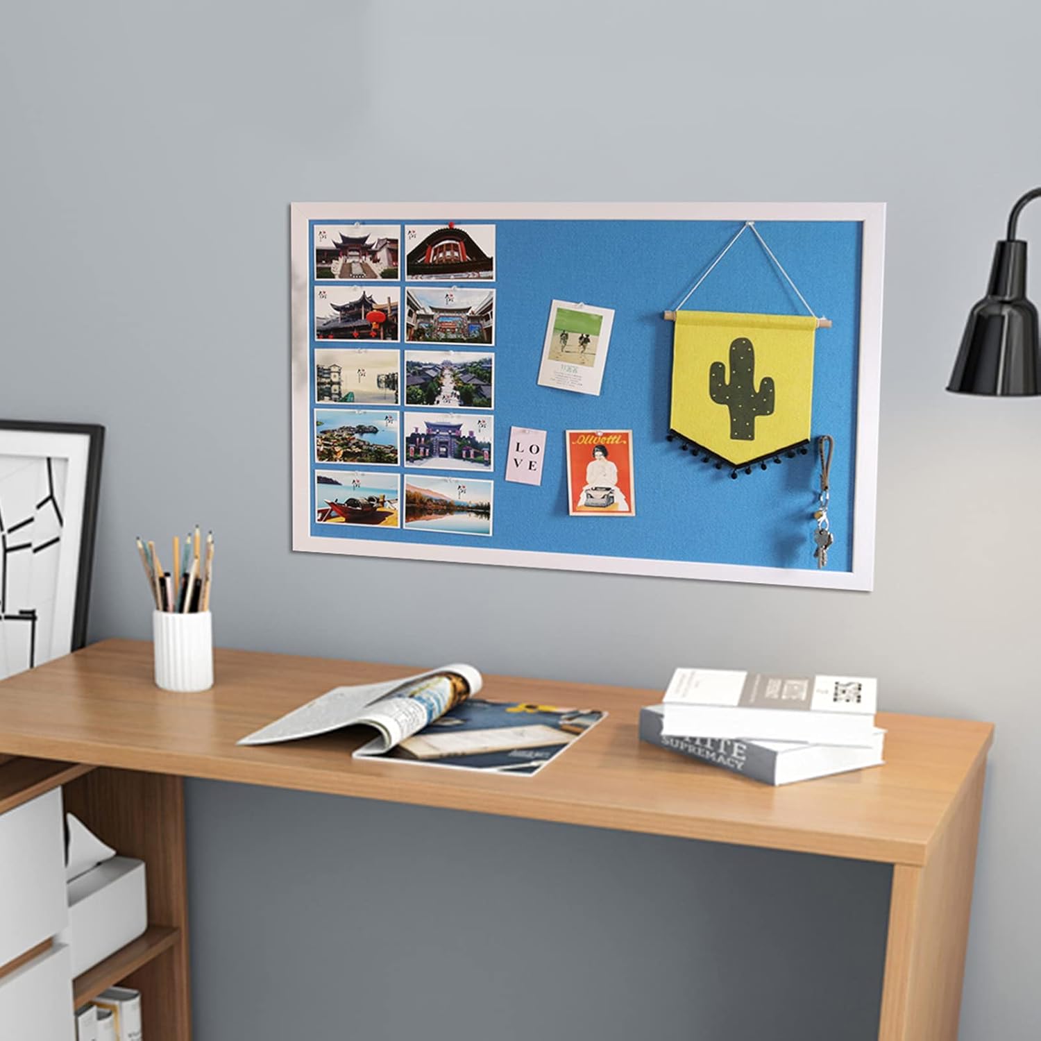 展示と整理のための青い生地掲示板リネンピンボード、在宅局の学校や教室のために があります(Size:90X120CM)