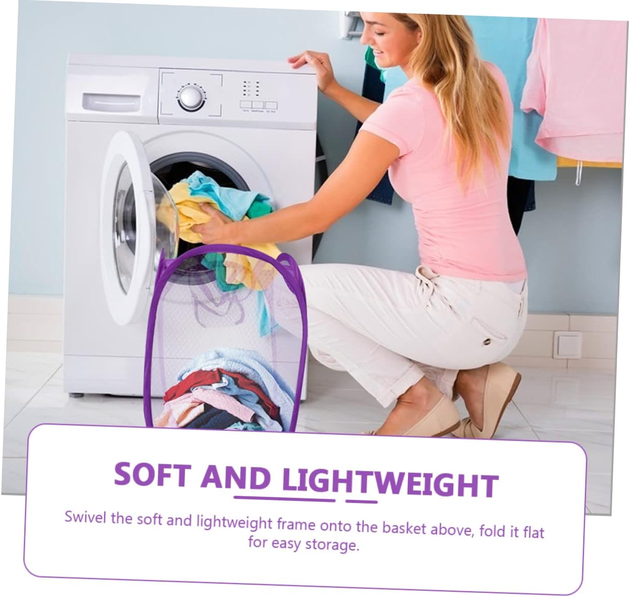 2 Pack Purple Foldable Laundry Basket with Handle for Home Bathroom | Screen Cloth Construction, Easy to Carry and Move, Compact Storage Solution, Set of Two Pieces