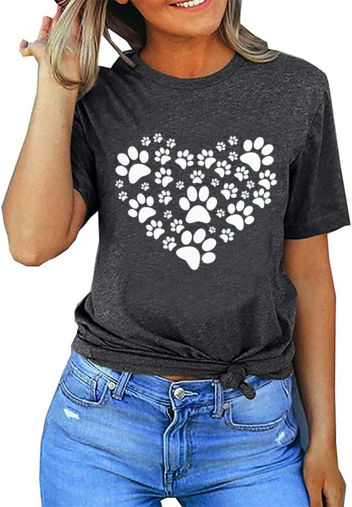 Dog Lover Shirts for Women - Cute Mom Gifts Paw Puppy Heart Graphic Tees Casual Short Sleeve Top - Image 2