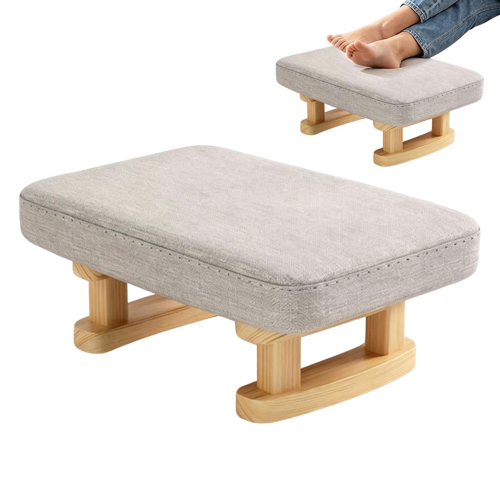 Guiwuiyu Foot Stool, Ottoman Foot Rests with Removable Linen Fabric Cover, Pouffe Footstool with Wooden Legs, Footstall for Living Room, Bedroom, Entryway, Office(Gray)