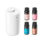 Airversa Waterless Essential Oil Diffuser Starter Kit with 4 x 10mL Fragrance Scent Oil, Battery Operated Mini Scent Air Machine Portable Diffuser for Home Car Office, AN6 White Kit01