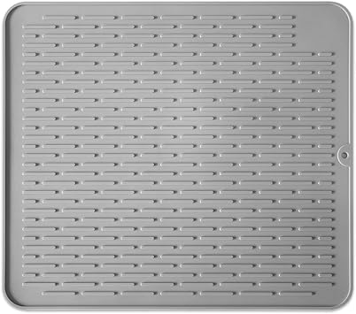 Silicone Dish Drying Mat for Multiple Usage,Easy clean,Eco-friendly,Super Sturdy Silicone Dish Drying Mat and Trivet, Dishwasher Safe, Heat Resistant Gray, L 17.715.7inch