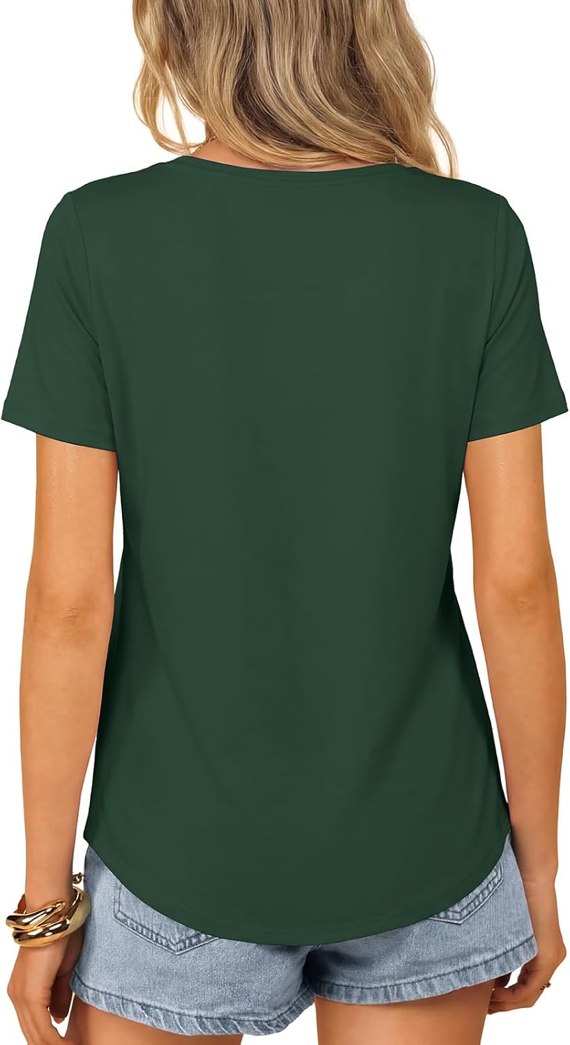 Womens Cotton Tops Short Sleeve Crew Neck Curved Hem Basic Shirts Summer Loose Fit Tee Casual Clothes Outfits - Image 4