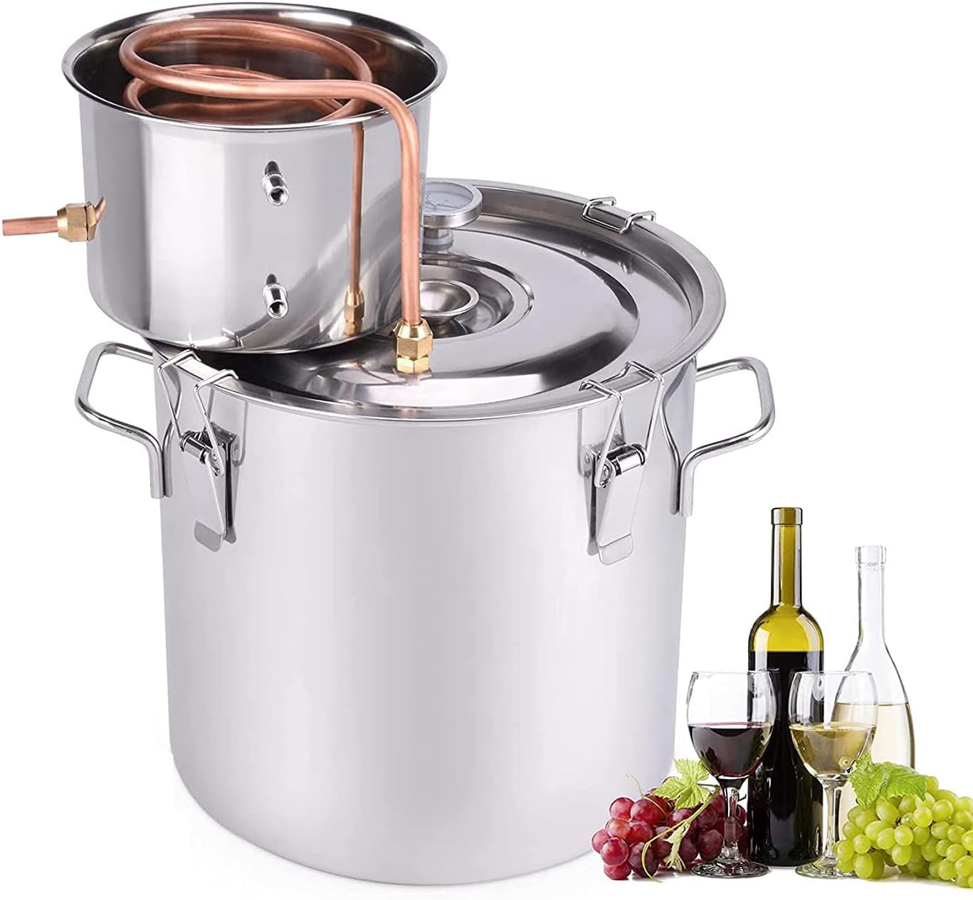 ZBBN Still, Kit de destilador de Alcohol y Agua de Acero Inoxidable para Caldera de Bebidas alcohólicas, Tubo de Cobre, etanol, termómetro Incorporado, 6L/1.5GAL (12l/3gal)