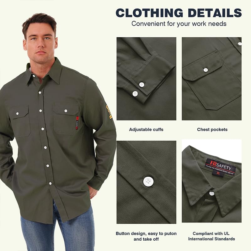 SKSAFETY 7oz FR Shirts for Men, Welding Shirt Hi Vis Flame Resistant 100% Cotton Fire Retardant Longsleeve Shirt CAT2 - Image 5
