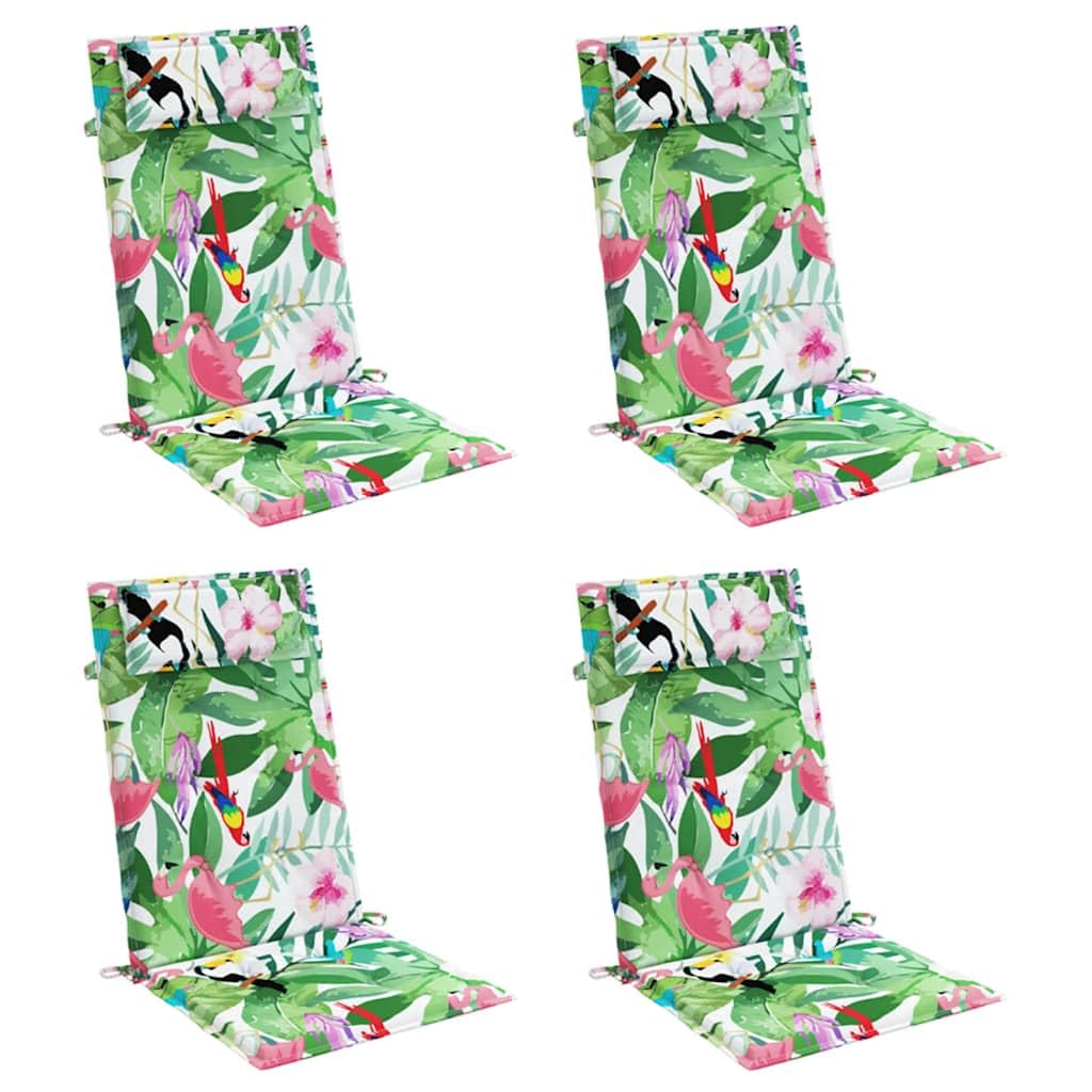 4er Set Hochlehner-Auflagen Mehrfarbig – Komfortable Gartenstuhlkissen 120x50x3 cm aus Oxford-Gewebe – Wasserabweisende Polsterauflagen mit Blumen-Motiv für Gartenstühle und Hochlehner