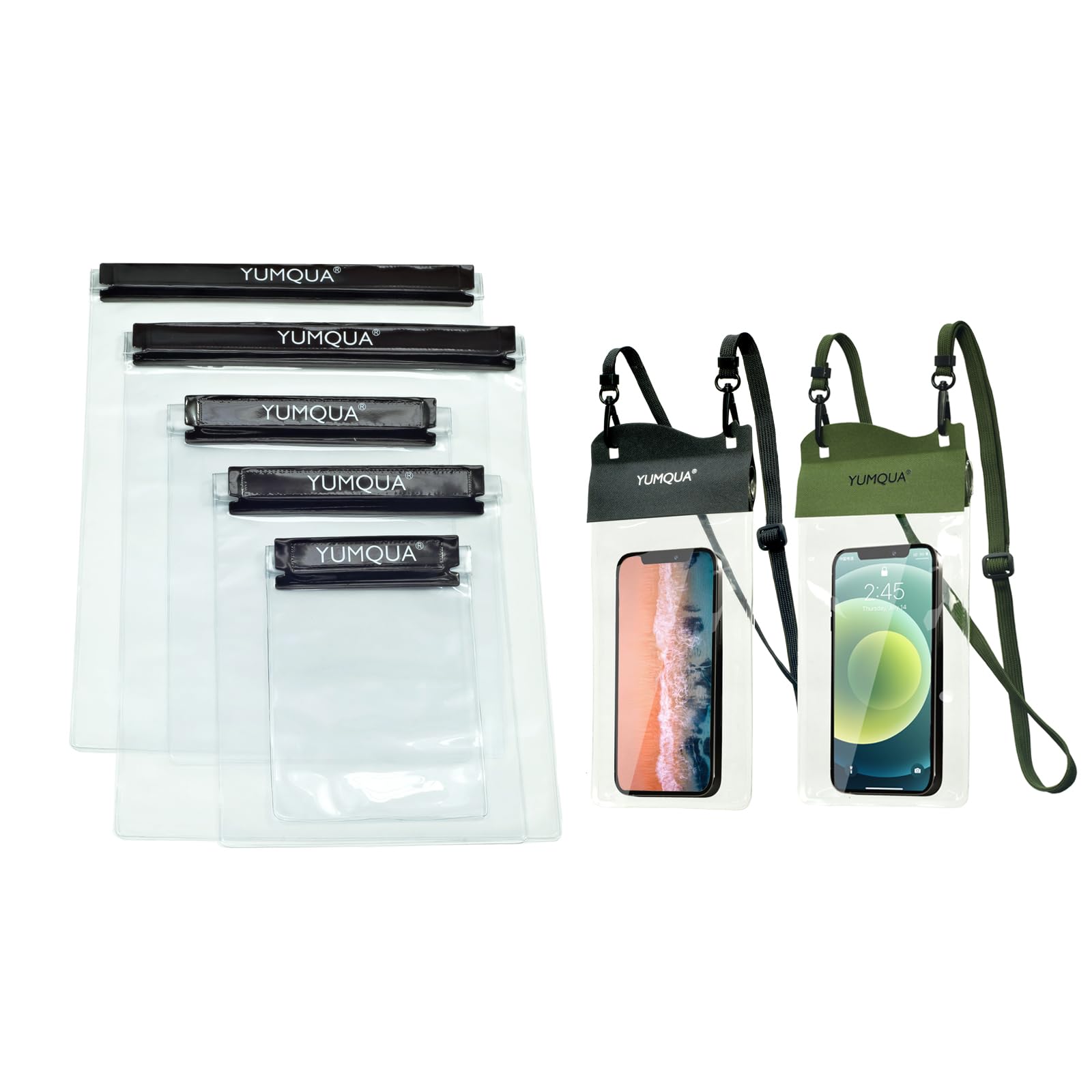 YUMQUA5 Piece Set Waterproof Bags Bundle with 2 Pack Large Waterproof Phone Pouch