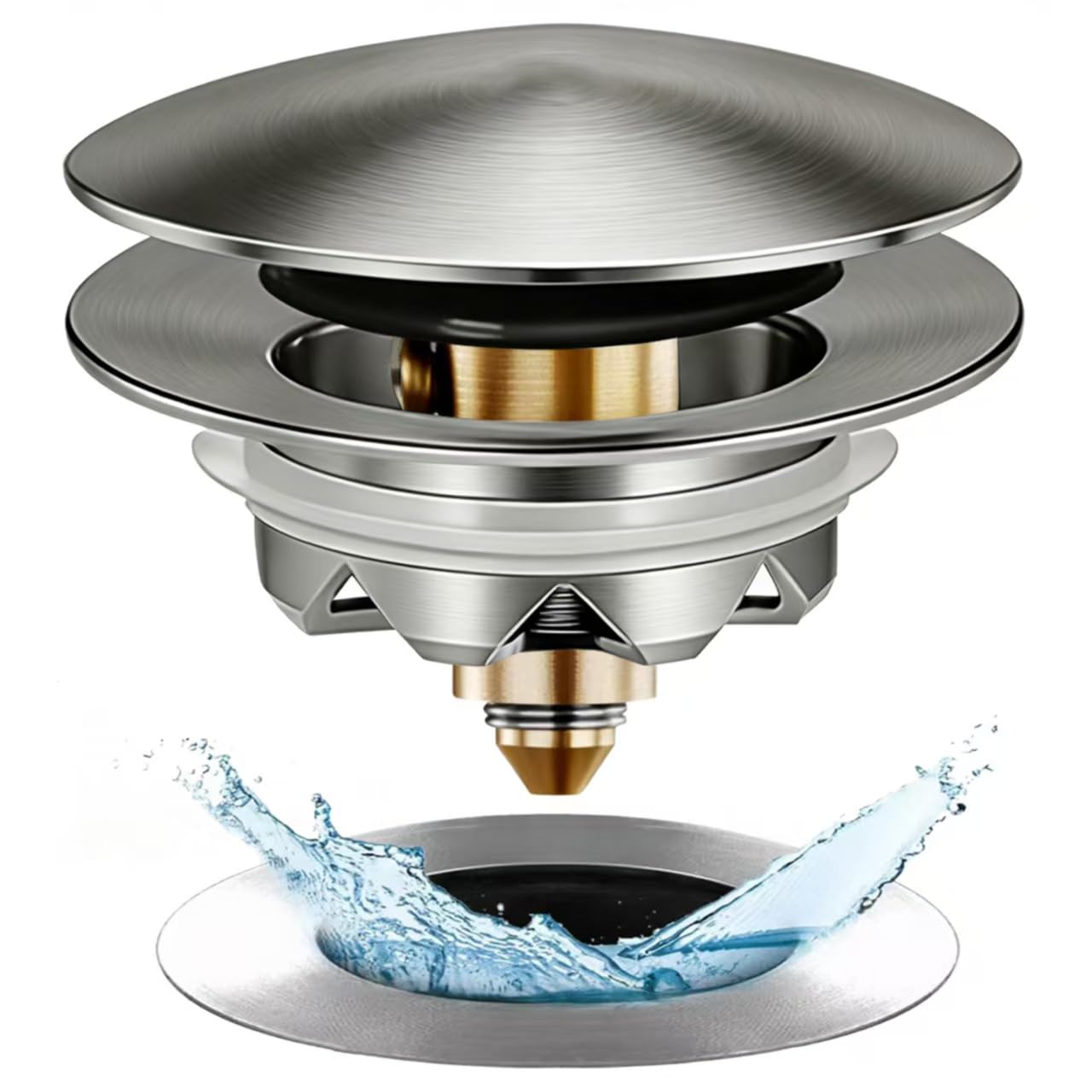 Photo 1 of Anlige Bathtub Drain Stopper, Pop Up Tub Stopper and Cover, Bottom with Hair Catcher, Universal for 1.45 in to 1.8 in Drain, Replaces Old Drain Plug, Brushed Nickel