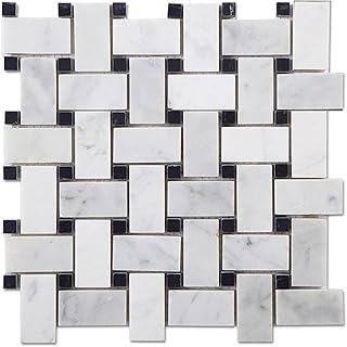 Diflart Marble Mosaic Tile, Carrara White, 1x2 Inch Basketweave, Polished, Marble Backsplash Tiles for Kitchen Bathroom Wall Floor, Pack of 5 Sheets
