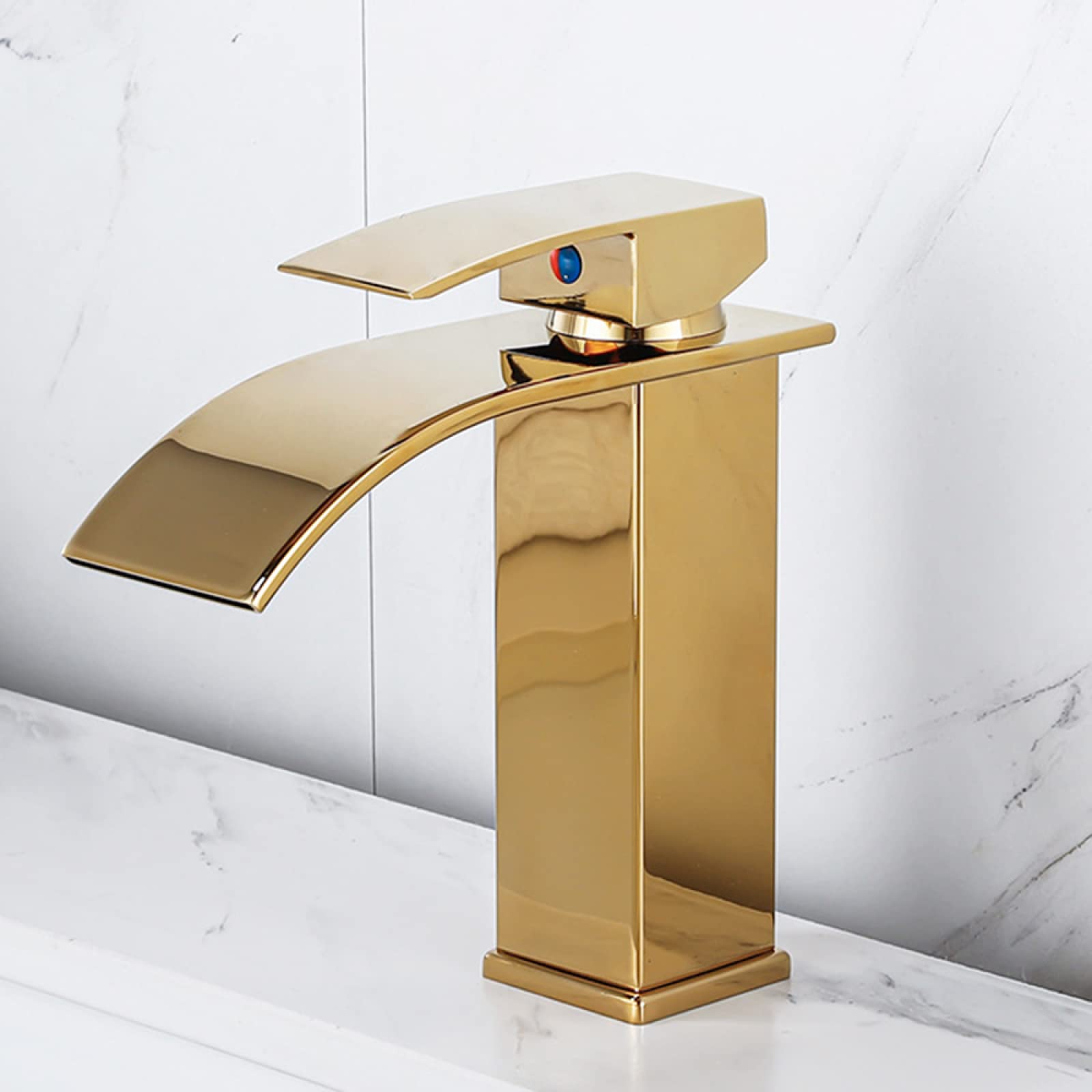 Robinet de salle de bain cascade or mitigeur lavabo eau chaude froide court