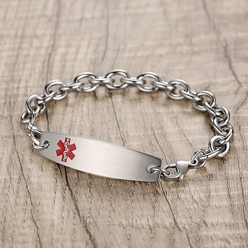 Miniatura 2 de LinnaLove Pulseras de identificación médica intercambiables Cadena de cable de acero inoxidable pulseras de alerta médica personalizables para