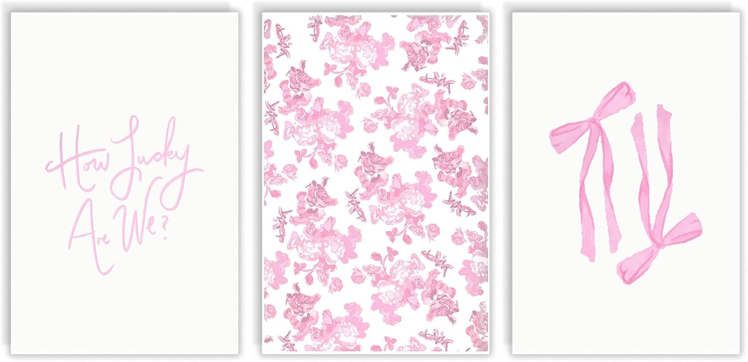 zyfmyc How Lucky Are We Wall Art Pink Cute Preppy Poster Set 3 Trendy Canvas Coquette Print Decor Watercolor Bow Chinoiserie Floral Painting Picture Girly Bedroom Dorm Living Room 16x24In Unframed Pink 24L" x 16W"