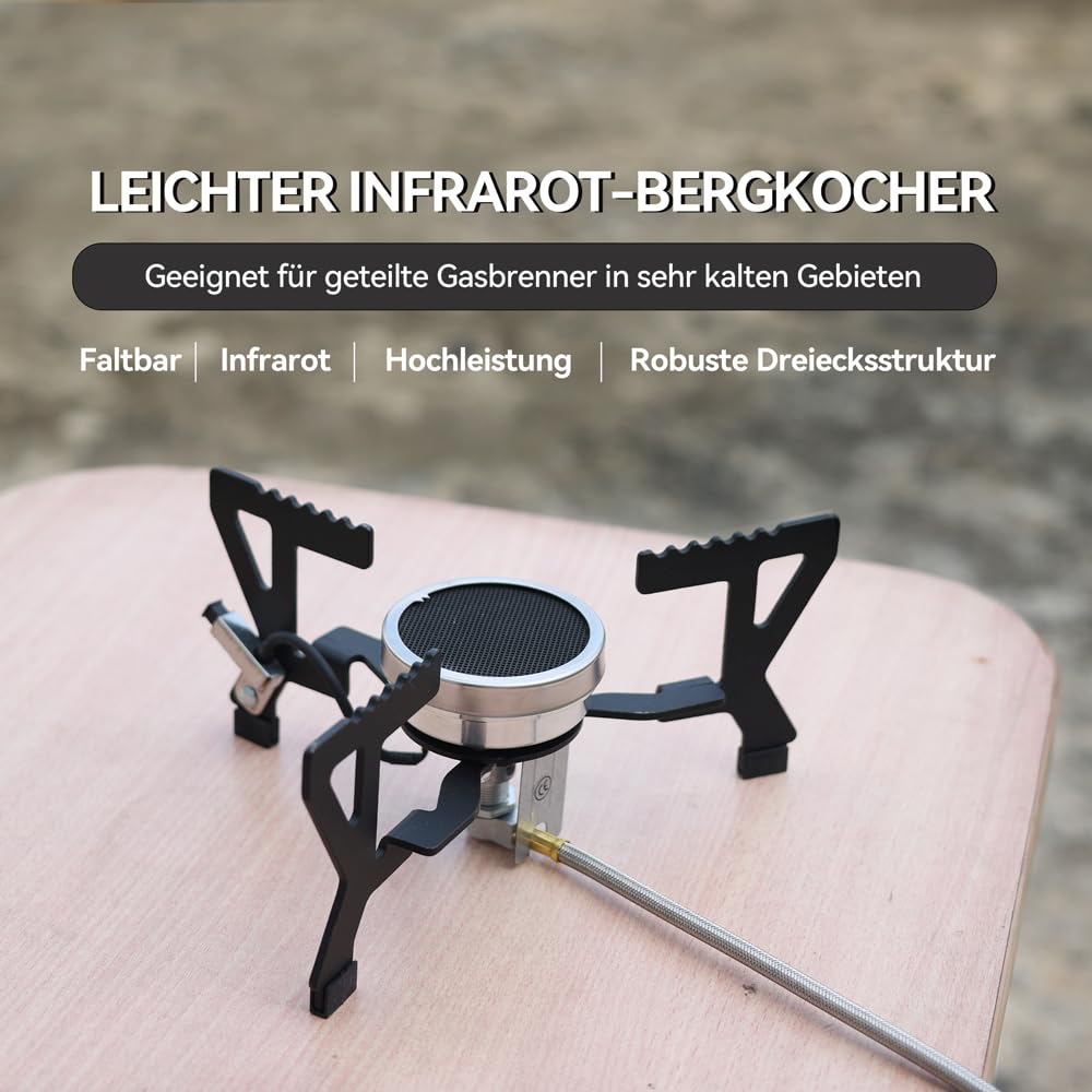 REDSUN FD3 Campingkocher Ultraleicht 3,0kW Infrarot Gaskocher Winddichter Outdoorkocher Split-Kocher für Wandern Rucksacktour Wohnmobil Angeln, FD3 Gaskocher + EVA-Tasche + Adapter-Set + Topfträger