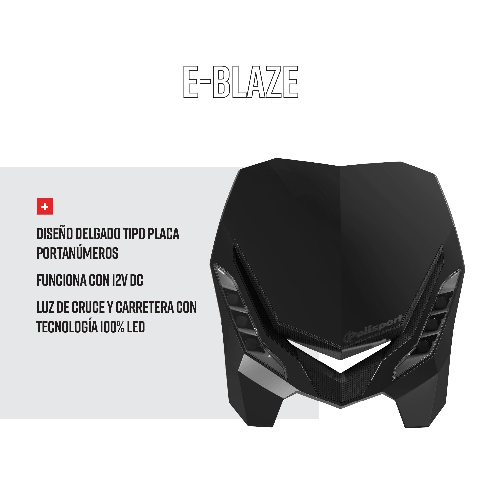 POLISPORT 8670800002 - Faro delantero E-BLAZE con lámpara LED compatible con todos los modelos de motocross/enduro en color negro
