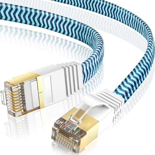 Ethernet Cable 3m Cat 7, Short Internet Cable High Speed Braided Flat Rj45 LAN Patch Cable Anti-break Gigabit Shielded Network Cable for Game Console, Modem, Router, Smart TV, Xbox, PS4/3/5