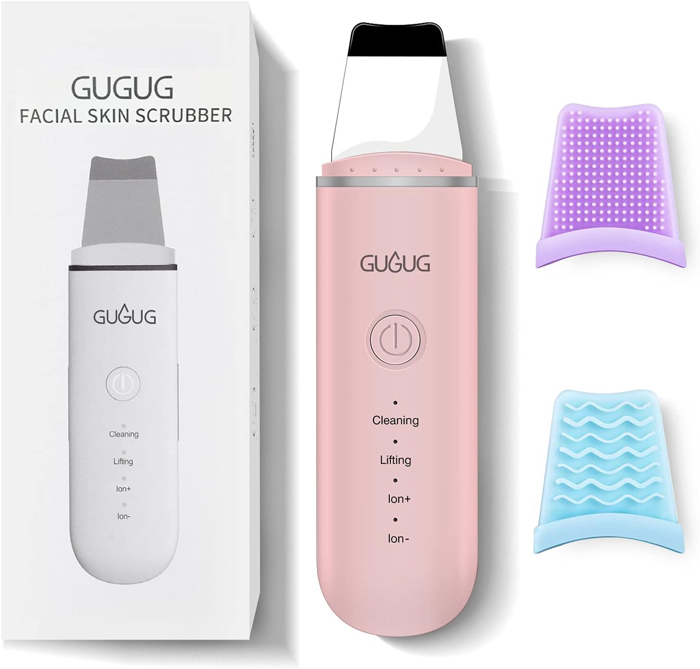 GUGUG Facial Skin Scrubber, Portable Pore Scrubber, Face Spatula with 4 Modes, Blackhead Scraper for Facial Deep Cleansing, 2 Silicone Covers Included