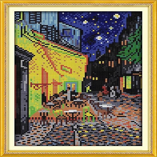 Image of Howie's Needlepoint 14CT Pre-Printed Cross Stitch Kits,Embroidery Patterns Starter Kits,Needlepoint Kits (Van Gogh Coffee Shop, 7.5 * 10.6 Inch)