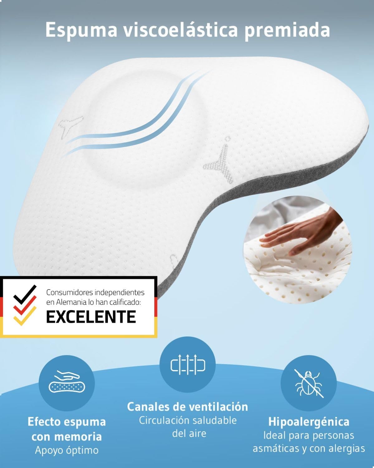 Third of Life Almohada para dormir de lado con tecnología Intense, desarrollada por expertos en sueño, almohada ergonómica de espuma viscoelástica para un sueño tranquilo, almohada cervical HWS
