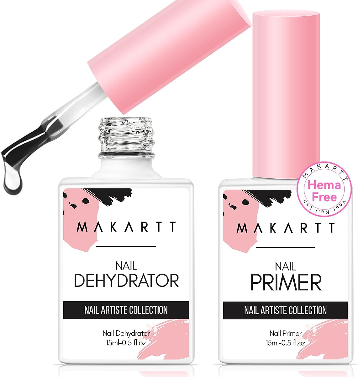 Nail Dehydrator and Primer Set 2 Pcs 15ML | Acid Free Air Dry Nail Prep Dehydrate and Hema Free Nail Primer Professional Long-lasting for Acrylic Nails