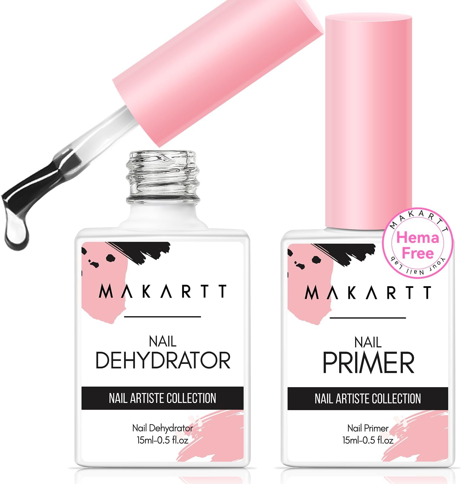 Nail Dehydrator and Primer Set: Acid Free Air Dry Nail Prep Dehydrate and Hema Free Nail Primer Professional Long-lasting for Acrylic Nails Powder UV Gel Polish(15ML/0.5 oz)