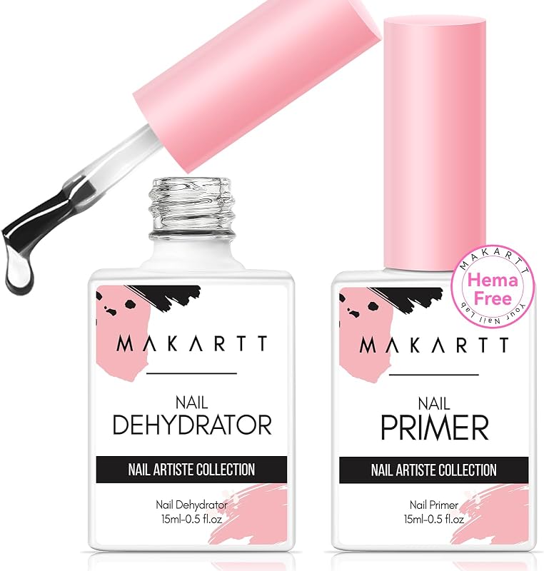 Nail Dehydrator and Primer Set 2 Pcs 15ML | Acid Free Air Dry Nail Prep Dehydrate and Hema Free Nail Primer Professional Long-lasting for Acrylic Nails