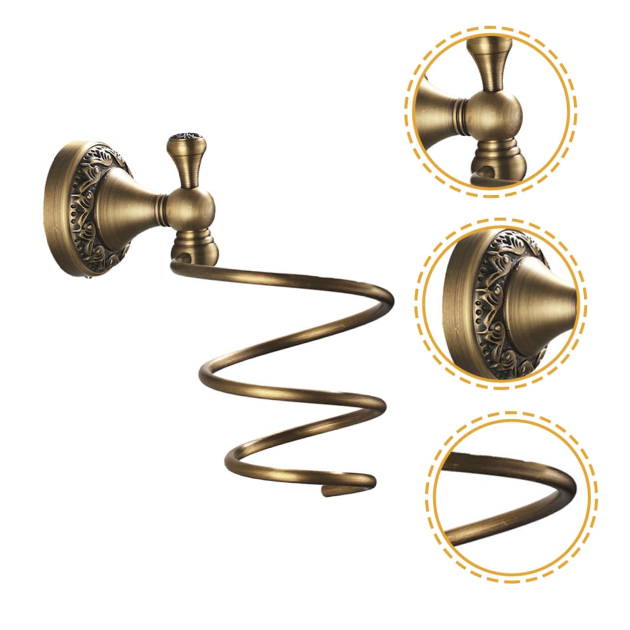 Soporte en Cobre Pelo Baño Secador Montado Pared en o para Organizar Dorado Diseño en Espiral para Proteger y Secadores de Cabello en Barberías Dormitorios