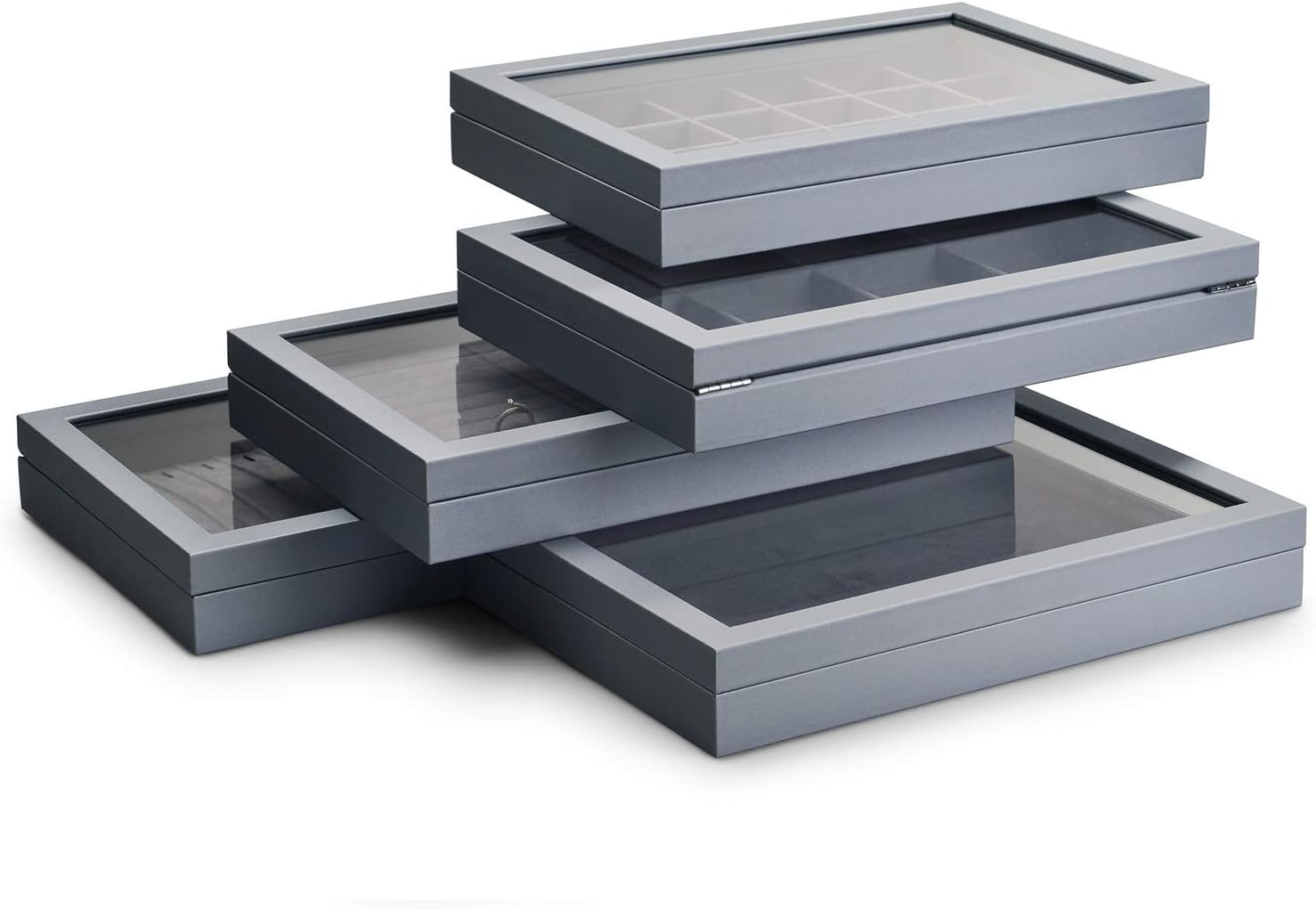 Oirlv Premium Leather Jewelry Tray with Clear Lid,Microfiber Interior Jewelry Organizer Box for Jewelry Storage and Display(Flat)