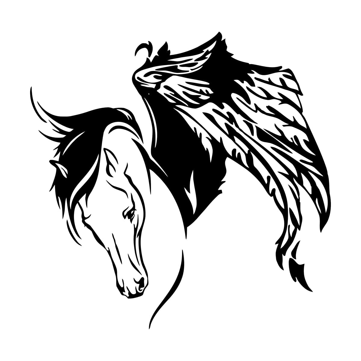 Wall Stickers Pegasus Fantastic Animal Horse Wings 54x55.2cm It Won't Fall Off Large Black