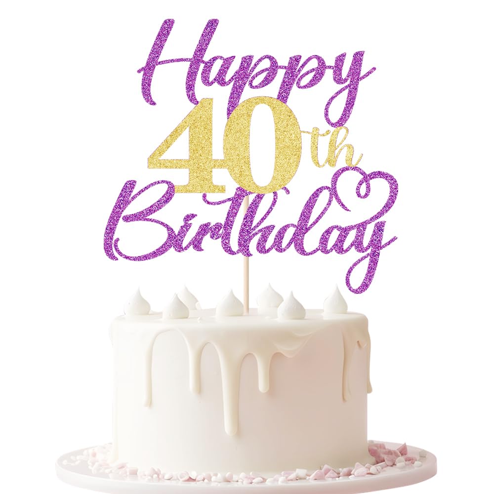 Keoysek Purple gold Happy 40th Birthday Cake Topper 1pcs Glitter for 40th Birthday/Anniversary Theme Party Cake Decorations Supplies