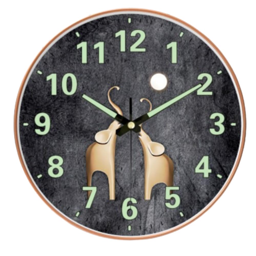 Image of WHISKET - 12 Inch | Luxury Designer Radium Wall Clock with Night Glow Numbers - Silent Analog Clock with Elegant Floral Design for Living Room, Bedroom & Office Decor. (Radium Elephant)