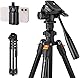 K&F Concept ビデオ三脚 カメラスマホ三脚 コンパクト 超軽量 4段 160cm 3WAY雲台搭載 360度回転 ハンドル式 スマホホルダー付 DSLRカメラ/ビデオカメラ/スマートフォン/三脚一眼レフカメラ用 生放送/ブログ撮影/セルフィー/ライブ/タイムラプスに対応