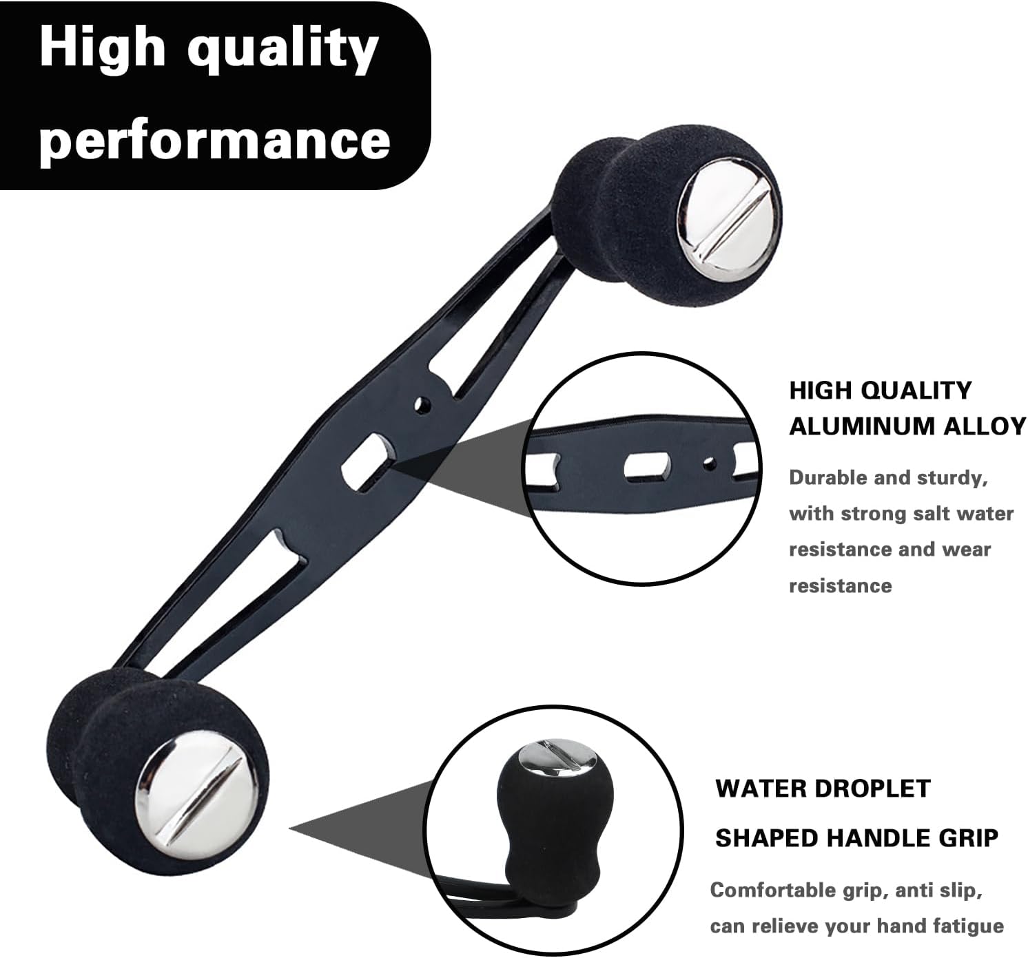 2 PCS Replacement Fishing Reel Handles, EVA Grip Baitcaster Handle Compatible with Abu Garcia Daiwa, Ambidextrous Aluminum Reel Handle Rocker - Left or Right Side Installation, Black