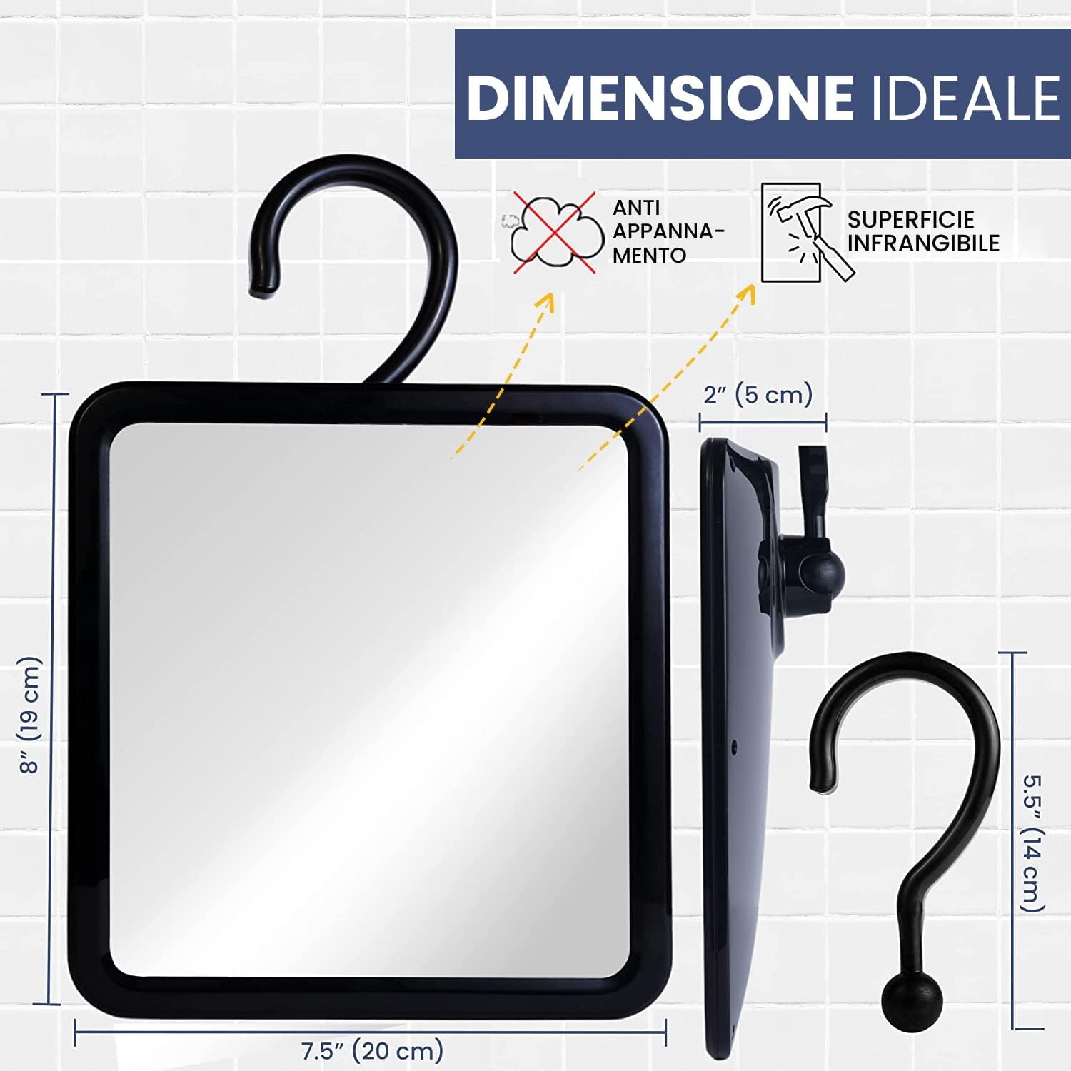 Mirrorvana Specchio da doccia antiappannamento appendibile, ideale per rasatura uomo senza ventosa, specchio bagno senza condensa e infrangibile (plastica, 20 x 18 cm)