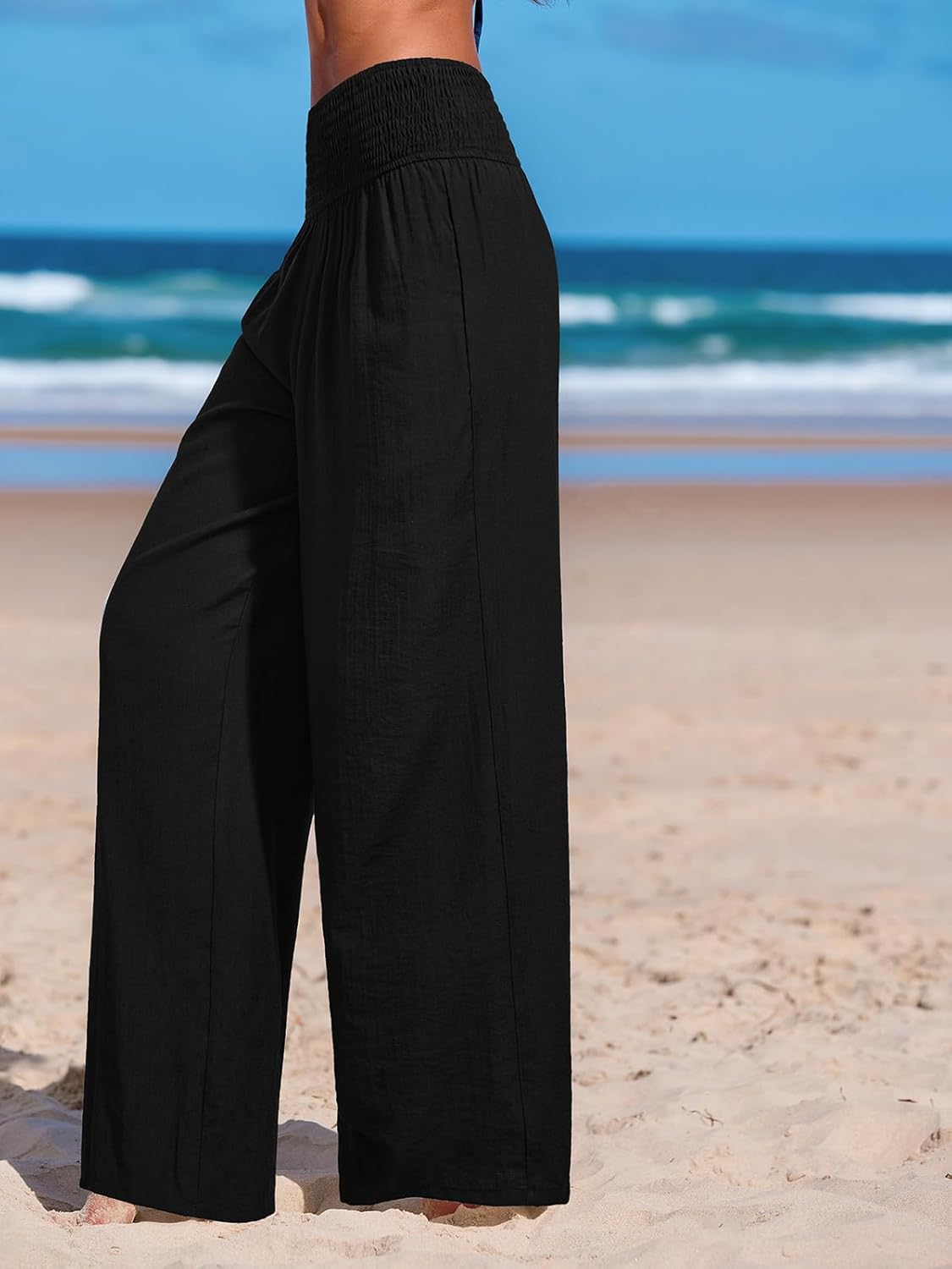 CUPSHE Women Swimsuit Cover Ups Pants High Waist Smokced Wide Leg Beach Vacation Outfits - Image 4