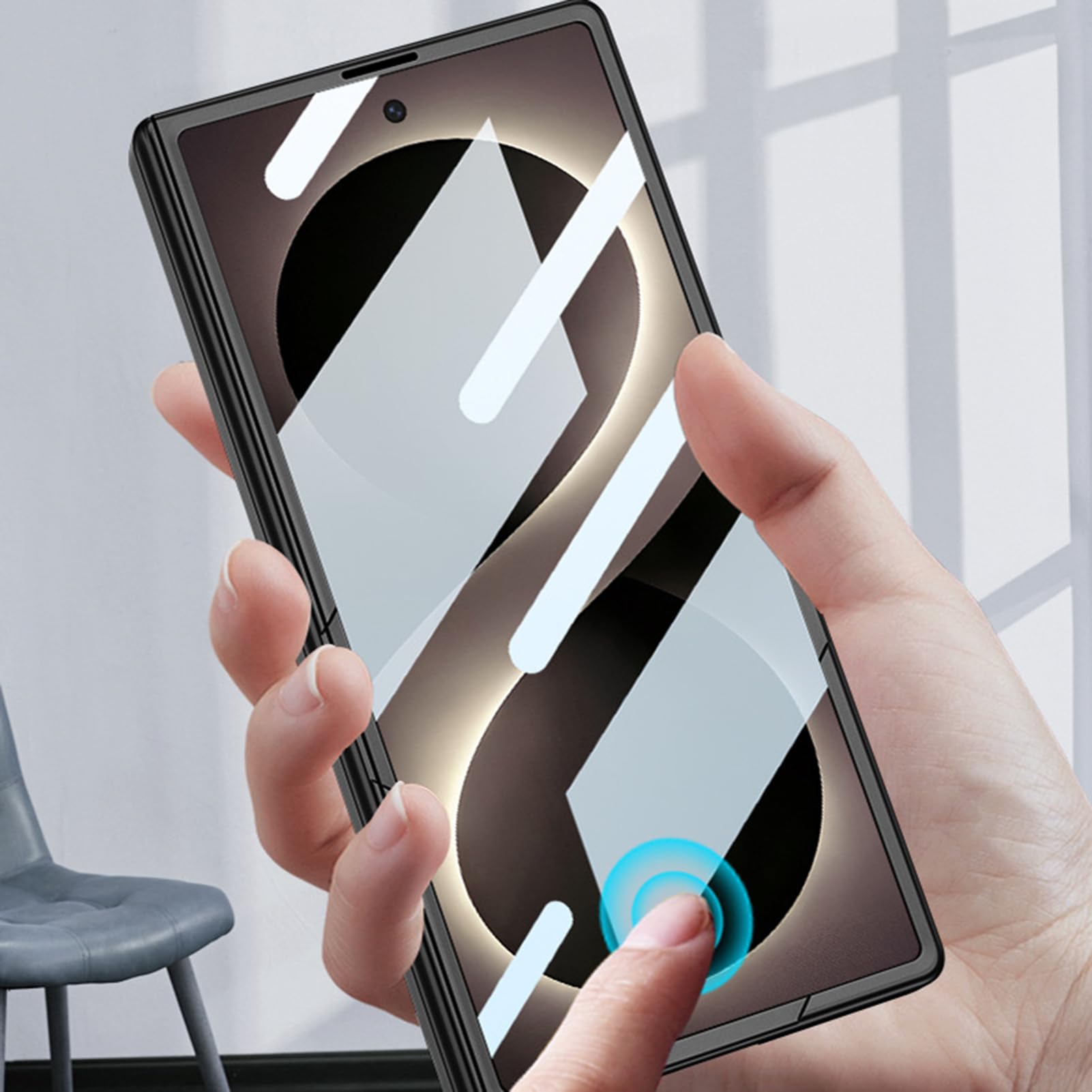 Ultra cienkie etui do Samsung Galaxy Z Fold 8 Ultra, skórzany pasek na nadgarstek Magnetyczny zamek błyskawiczny osłona ekranu glazurowana obudowa, niebieski, składany 8 Ultra