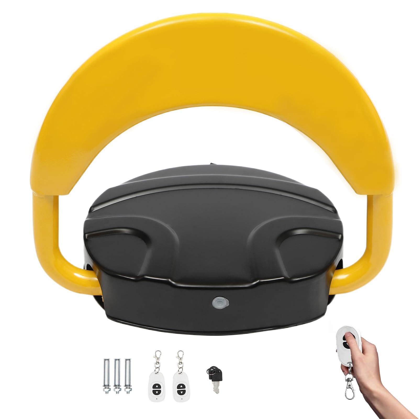 Barriere de parking, barriere parking avec 2 télécommande, barrière de parking pliable, arceau parking électrique, indice de protection IP67, anti-collision à 180°, panneau d'avertissement