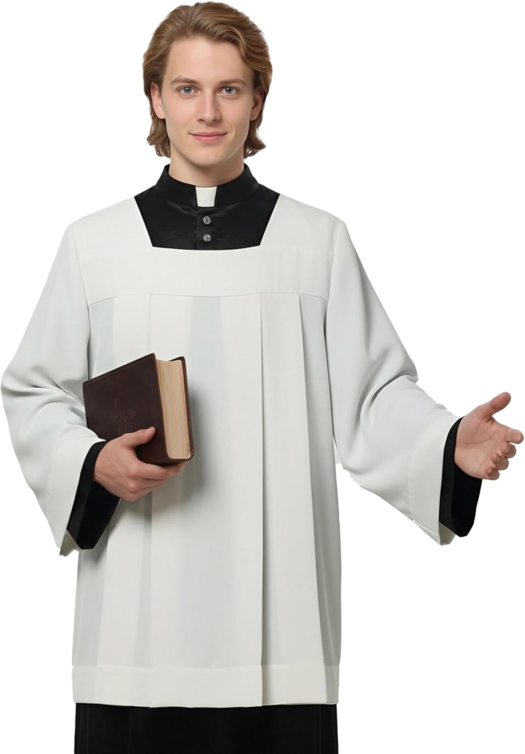 Catholic Premium Clergy Cassock White Pleated Surplice Church Robes for Men Church Vestment