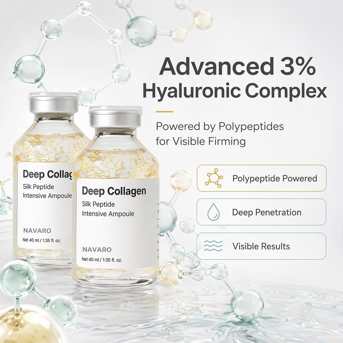 Navaro Peptide Deep Collagen Lifting Ampoule (2Pack), Anti Aging Facial Serum for Women, Hydrating Firming Skin Care Essence, Helps Improve the Appearance of Wrinkles, Dryness & Loss of Elasticity