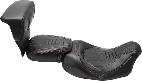 Miniatura 9 de TCT-MOTORPARTS Asiento de pasajero de perfil bajo con respaldo cortado para Harley Tour Pak Touring Road King 2014-2023 (negro + rojo)
