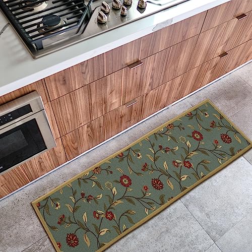 Ottomanson Ottohome - Alfombra Rectangular, Base De Goma, Diseño De Hojas Contemporáneo, 50 X 150 Cm, Color Verde Seafoam