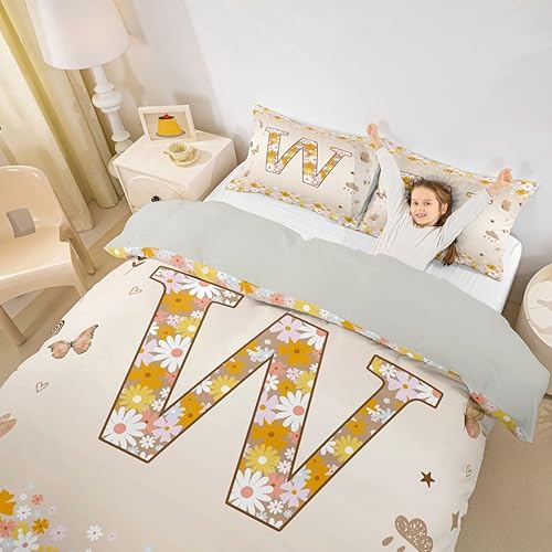 Miniatura 24 de Erosebridal Groovy - Juego de funda de edredón de flores vintage de los años 70 y 80, diseño floral personalizado, con inicial G, juego de cama