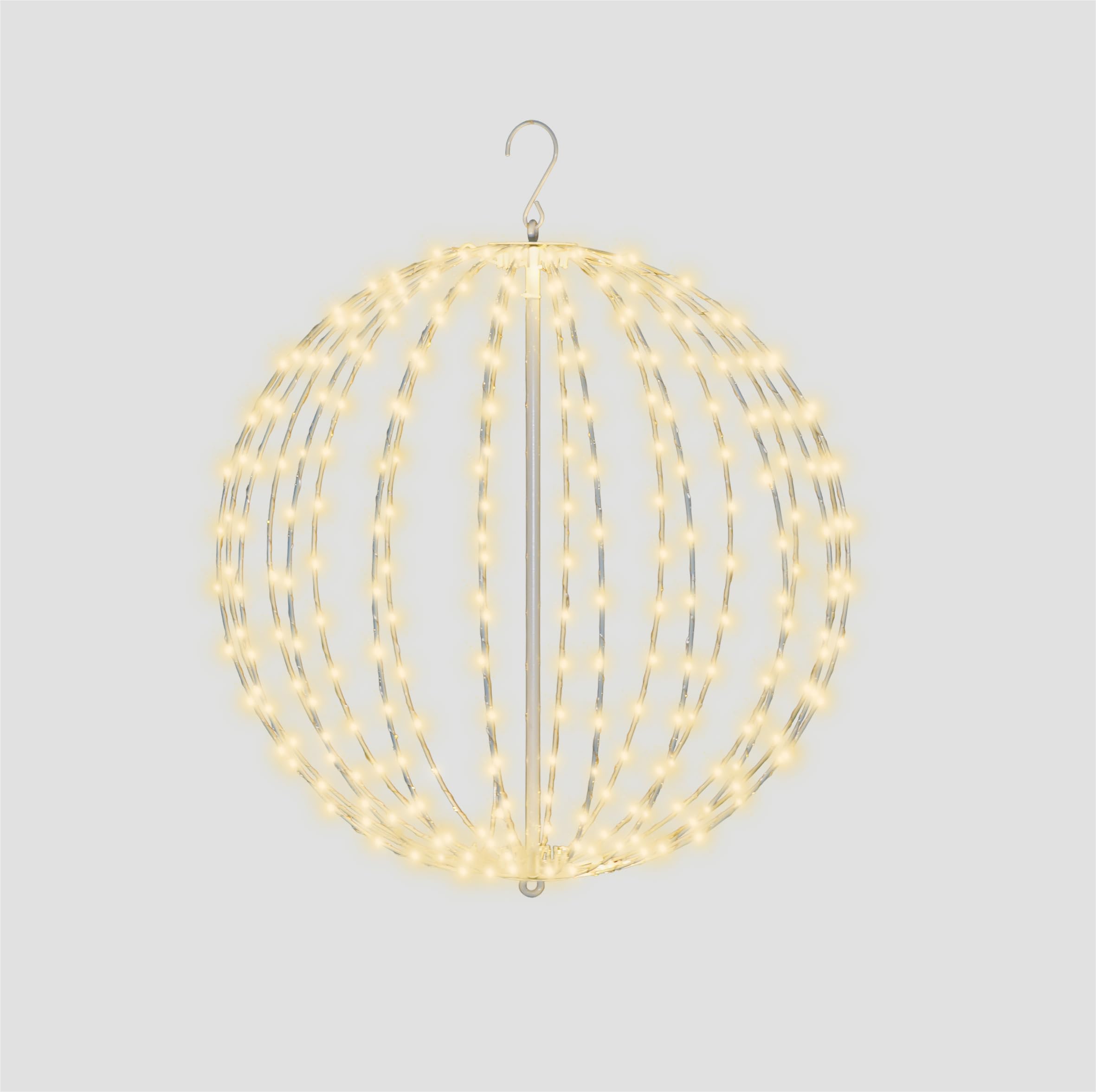 Xmas Haus Warm White Pre Lit Led Sphere With Micro Leds, 5M Lead, Timer, Hanging Points, White Frame For Indoor And Outdoor On Porches, Ceilings. Brackets, Branches For Christmas Decorative Festive Lighting