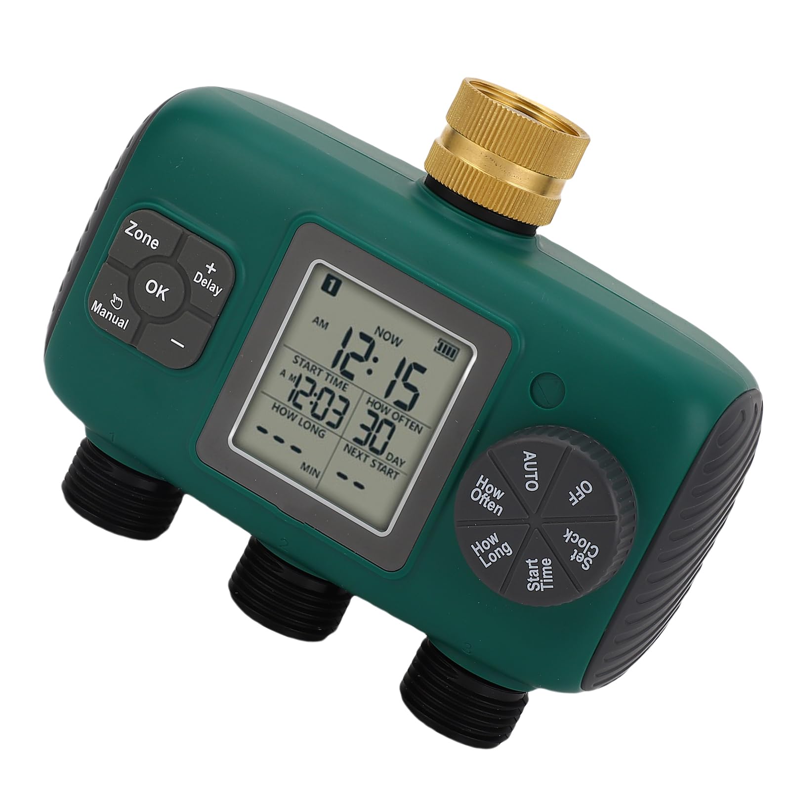 Generic Temporizador de Aspersor de 3 Salidas, Pantalla LCD de Latón Eficiente, Temporizador de Riego para Jardín, Material de Latón