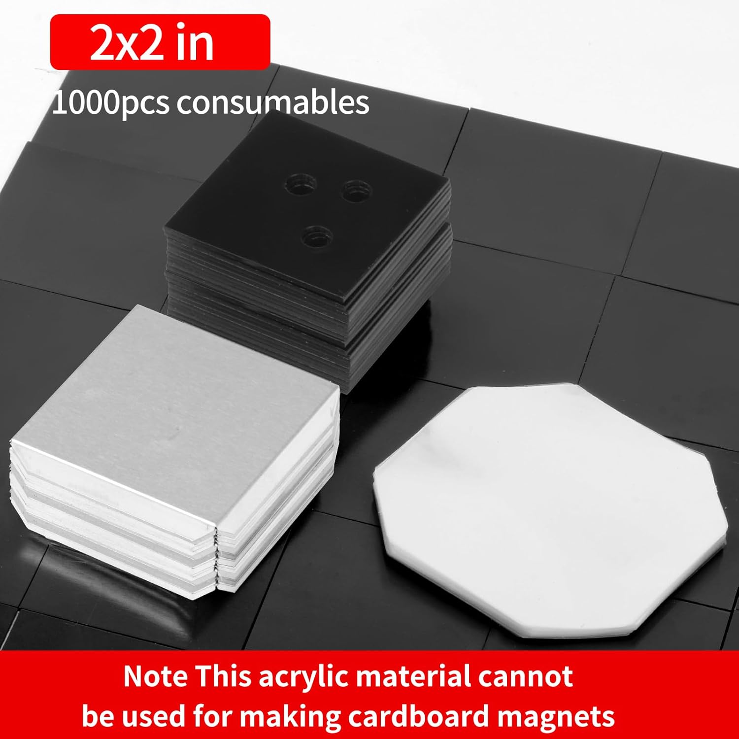 1000 Sets Acrylic Consumables Square Magnet Consumables Suitable for 2x2inch (50x50mm) DIY Fridge Magnet Making Machine