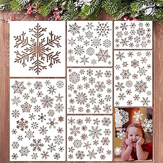 7 Pieces Christmas Snowflake Stencil Template Reusable Plastic Painting DIY Crafts Templates for Window Glass Wall Door Painting Scrapbooking Stamp Album Decorative Embossing Paper Card, 4 Sizes