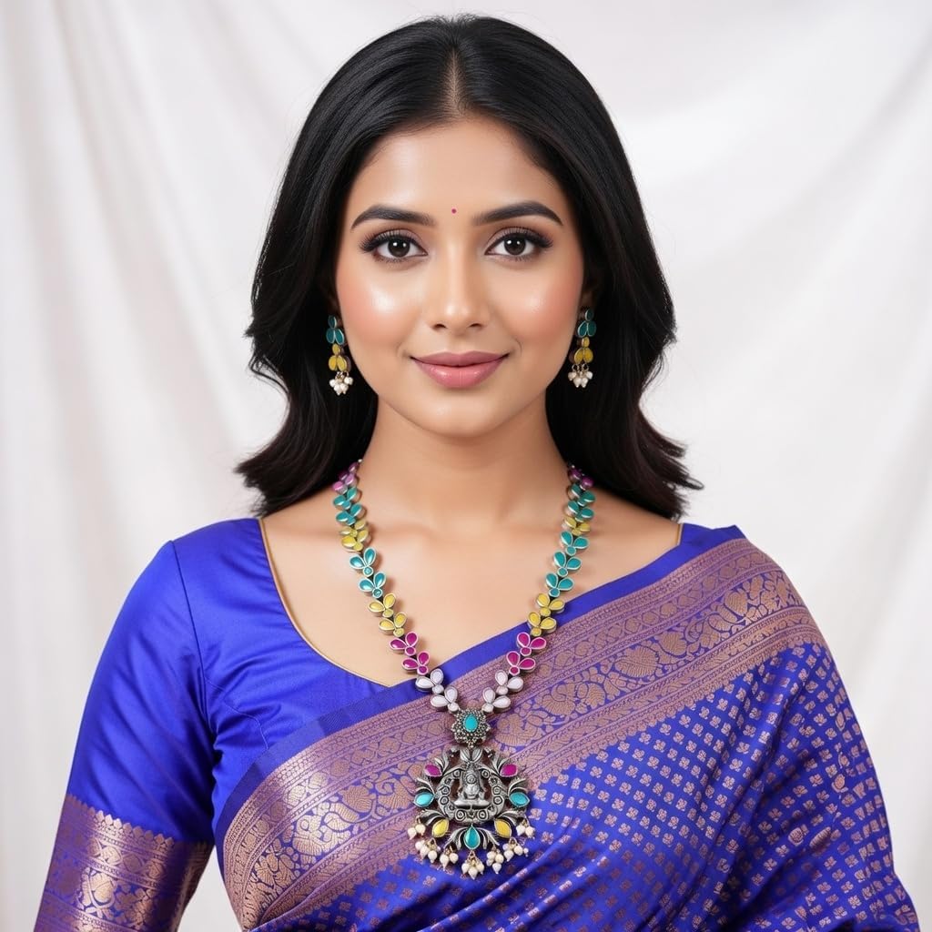 Efulgenz Indian Oxidized Jewelry Antique Boho Religious Pendant Oxidized Indian Jewelry Crystal Necklace Sets Faux Pearl Drop Dangle Earrings Bohemian Statement Jewelry Set for Women