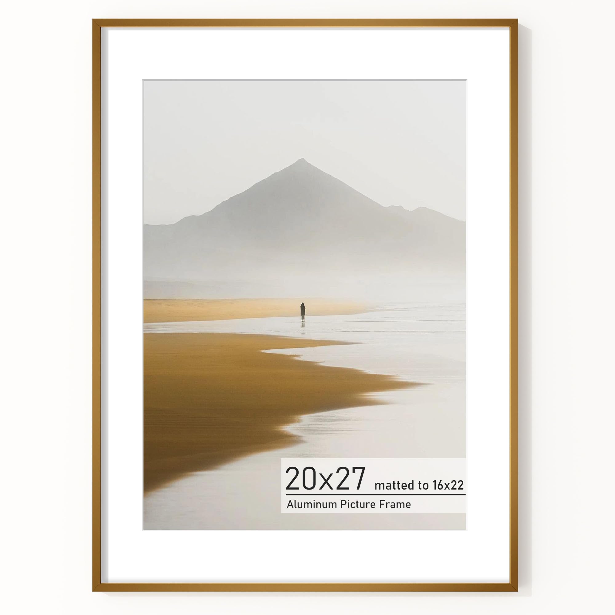 Acovy 20x27 Picture Frame, Aluminum Photo Frame Matted to 16x22, 20 x 27 Poster Frame with High Definition Tempered Glass, Metal Frame for Wall, Wall Hook Included — image 1