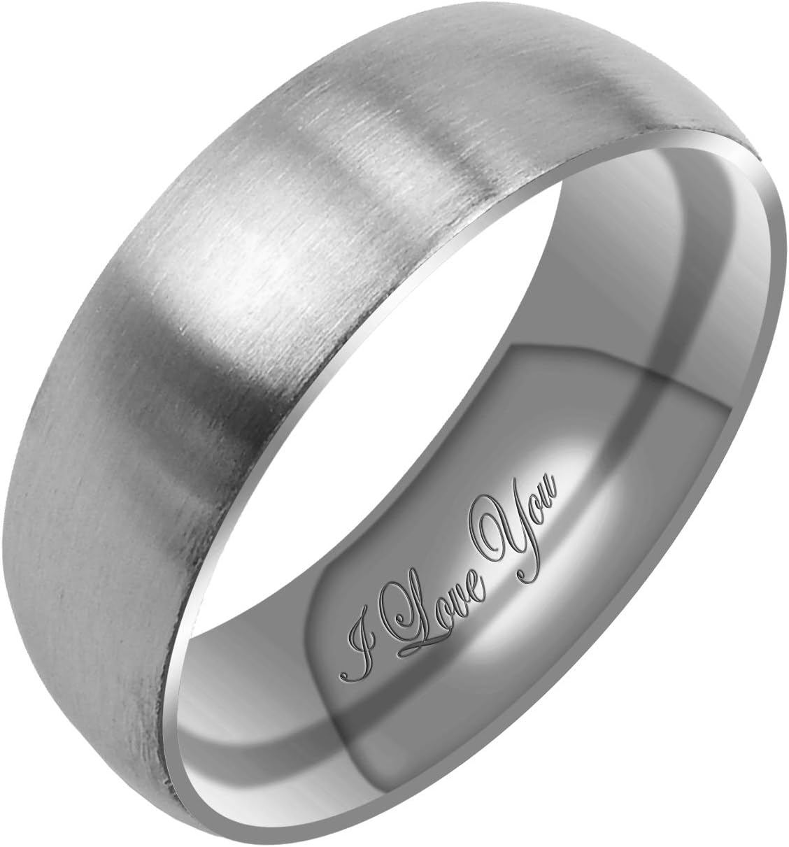 Everstone Women's Matte & Brushed 3MM & 5MM & 7MM Dome Promise Ring Wedding Bands Titanium Ring Color: Platinum Engraved I Love You