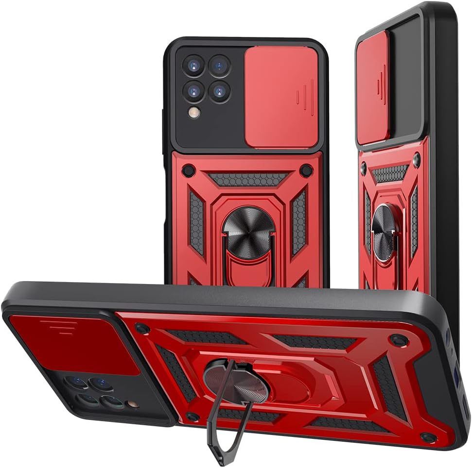 Tading for Revvl 6 Pro 5g Case with Ring Holder Kickstand, Military Grade Shockproof Slim Armor Protective Phone Cover with Magnetic Car Mount for T-Mobile Revvl 6 Pro - Red
