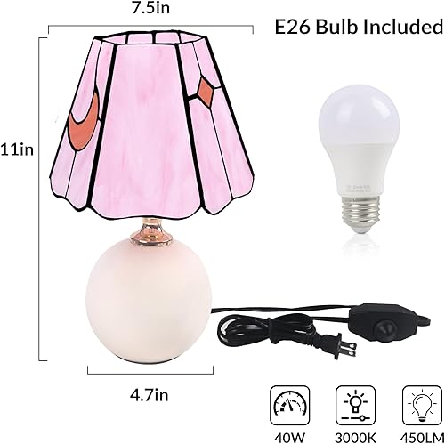 Miniatura 5 de Lámpara estilo Tiffany con forma de hongo, lámpara de mesita de noche, mesita de noche, luna de cristal rosa y azul, luz nocturna para dormitorio,